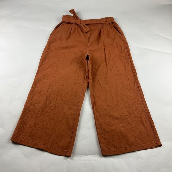 BP Terracotta Brown Crinkle Cotton High Rise Relaxed Leg Pant L - Picture 1 of 7
